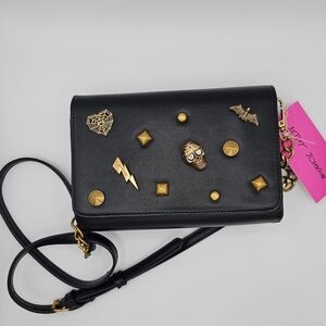 NWT Betsey Johnson Black Crossbody Bag with Gold Embellishments
